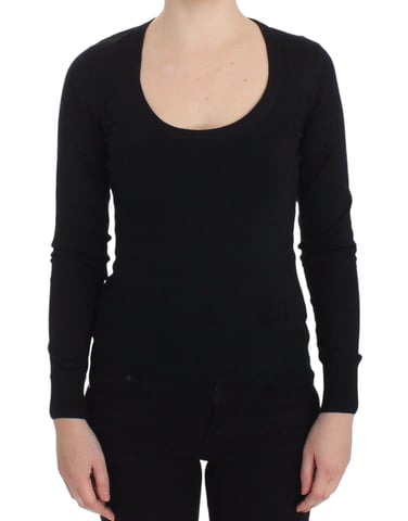 Black Knitwear Sweater Long Sleeve Round Neck