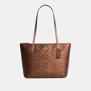 Fiona Zip Tote in Metallic Signature Canvas