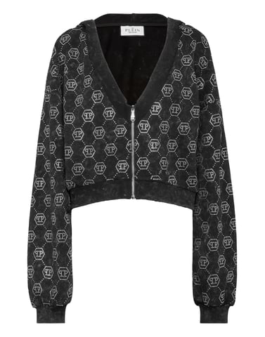 Washed Zip Hoodie Monogram Crystal