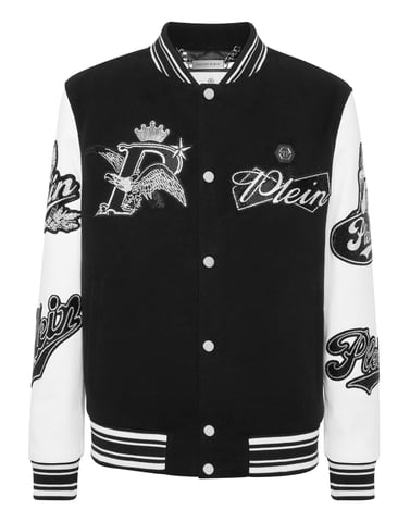 Varsity Bomber With Leather Sleeves Crystal Eagle