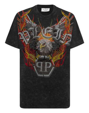 Washed Kimono Cut T-Shirt Eagle Crystal