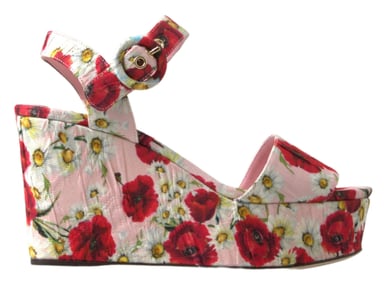 Floral Poppies And Daisies Wedge Sandals