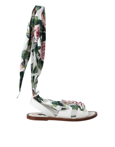 Rose Print Flat Sandals Leather Casual Style