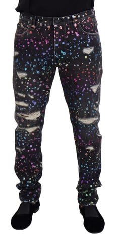Rainbow Splatter Distressed Jeans Pan73302
