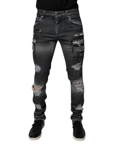 Zipper Detail Distressed Jeans