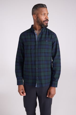 'Driftwood' Check Print Men's Shirt Cotton Long Sleeved Everyday Top Medium Blue