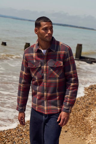'Tide' Men's Shirt with Front Pockets Fleece Lined Warm Cosy Top Berry