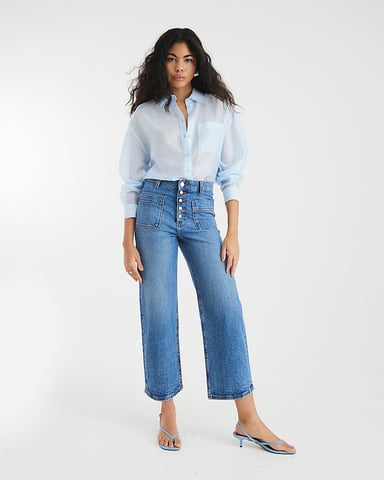 River Island Womens Cropped Jeans Blue Wide Leg Pocket
