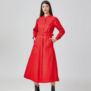 High collar cotton shirt-dress