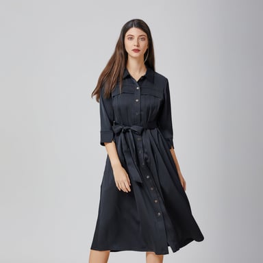 Stitched pleats shirt-dress