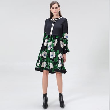 Mid-length blouse-dress with floral print