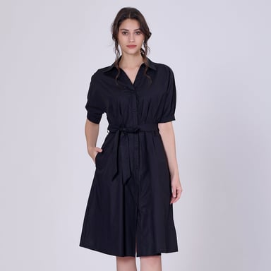 Cotton shirt dress with puffy sleeves