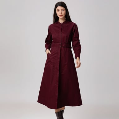 High collar cotton shirt-dress
