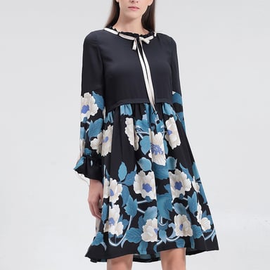 Mid-length blouse-dress with floral print