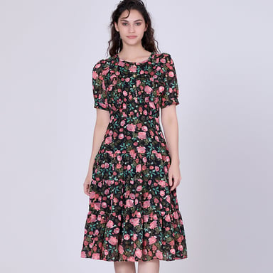 Flower print tea dress