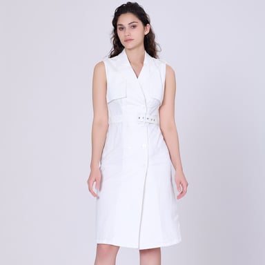 Double breasted trench style sleeveless dress