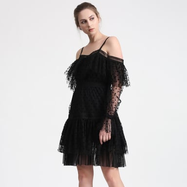 Négligé style dress in polka dot tulle