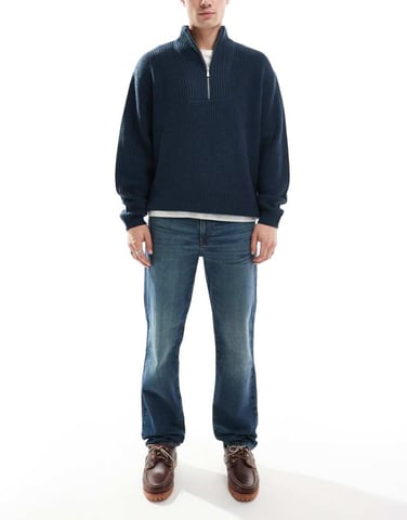 ASOS DESIGN stretch straight leg jeans in dark wash blue