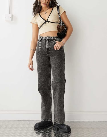 Monki Aimo mid waist straight leg jeans in acid black