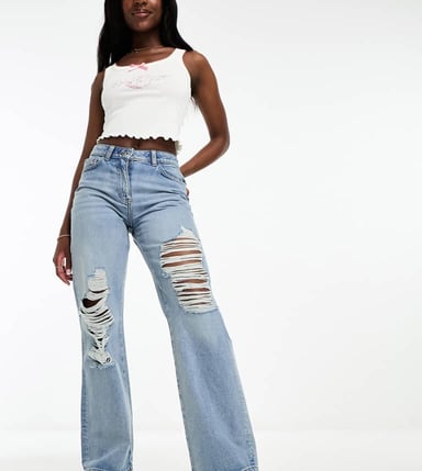 COLLUSION baggy ripped dad jeans in light blue - MBLUE