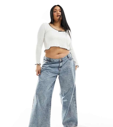 Noisy May Curve wide leg jeans in light wash denim