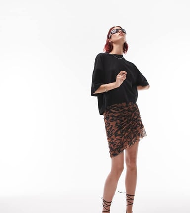 Topshop Tall ruched animal print asymmetric mini skirt in multi