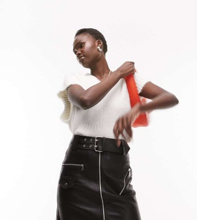 Topshop Tall leather look biker mini skirt in black