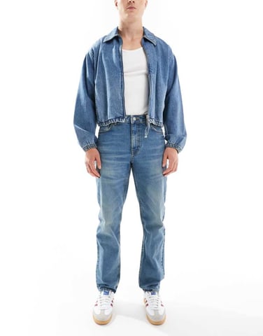 ASOS DESIGN tapered fit jeans in mid wash blue