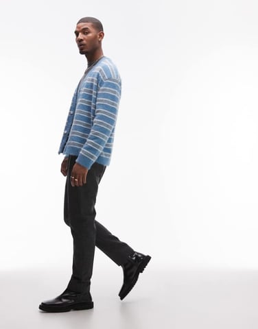 Topman straight high waisted relaxed salt and pepper wool mix suit trousers in black