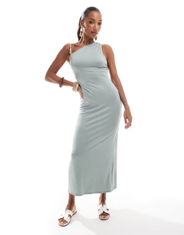 ASOS DESIGN modal beaded strappy midi dress in sage