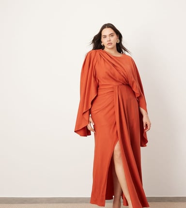ASOS EDITION Curve volume flare sleeve grecian cut out maxi dress in rust