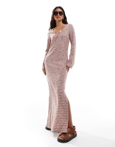 Vero Moda supersoft ribbed maxi dress in spacedye stripe