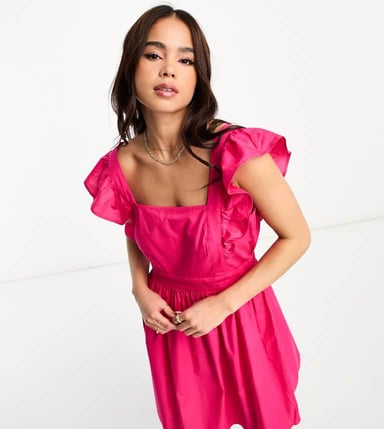 JDY exclusive frill detail mini dress in bright pink