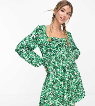 Vero Moda exclusive ruched front mini dress with long sleeves in floral