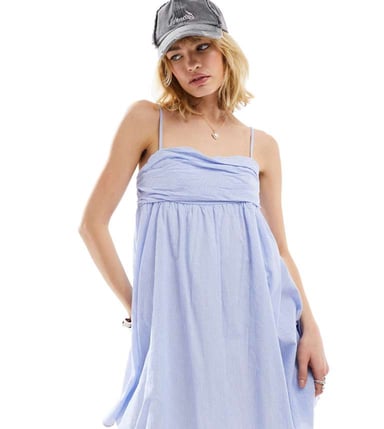 COLLUSION spaghetti strap volume mini sun dress in blue stripe