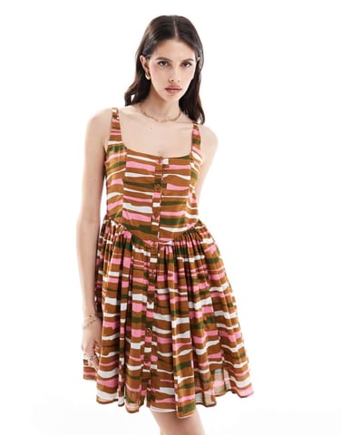 ASOS DESIGN voile picnic mini sundress in bright stripe print