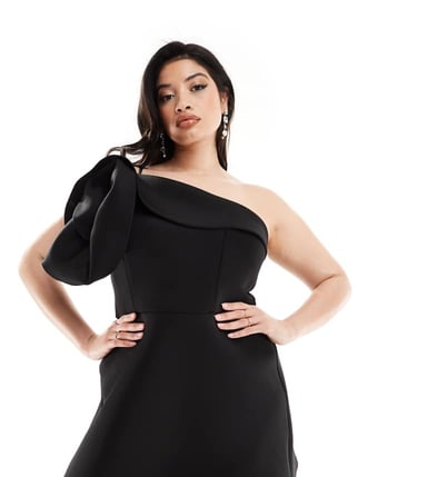 ASOS DESIGN Curve scuba oversized corsage detail mini dress in black
