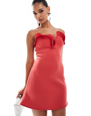 ASOS DESIGN structured bandeau mini dress with manipulated neckline in red