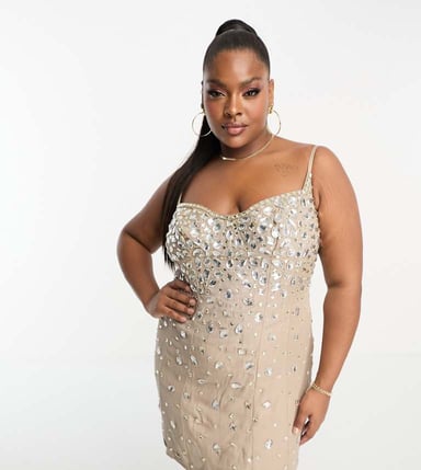 ASOS DESIGN Curve embellished structured mini dress with scatter jewel detail in stone