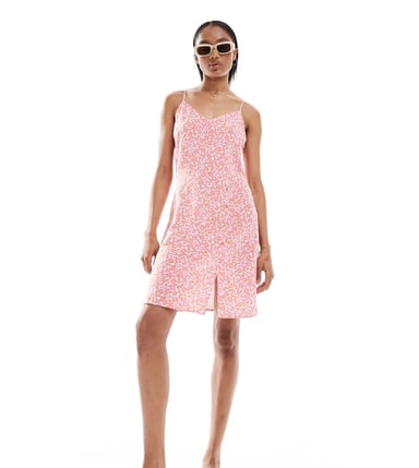 Vero Moda Tall cami mini dress with split in pink floral print