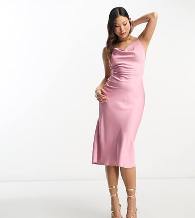 Vila Petite satin cami midi dress with tie back in dusty pink