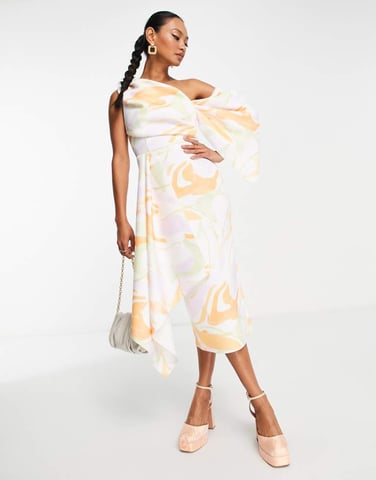 ASOS DESIGN – Midiklänning med volangdetalj och rutigt mönster