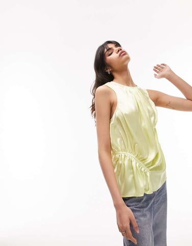 Topshop ruched detail top in lime