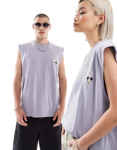 ASOS DESIGN Disney – Unisex – Stort linne med Musse Pigg-tryck i tvättat blått, del av set