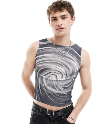 COLLUSION Printed muscle mesh vest with swirl print