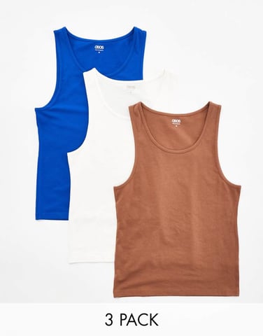 ASOS DESIGN essentials 3 pack muscle fit vests in multiple colours