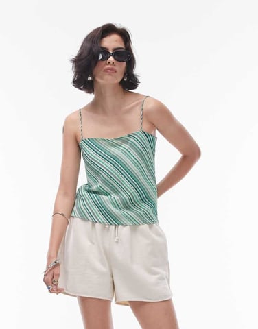 Topshop co-ord georgette square neck cami in green diagonal stripe