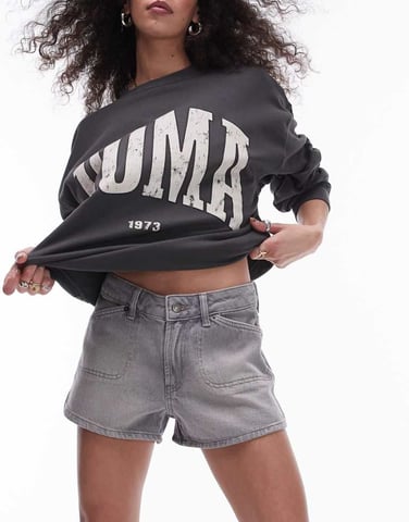 Topshop denim knicker short in grey wash