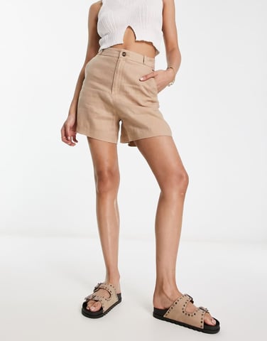 & Other Stories – Beige linneshorts med hög midja