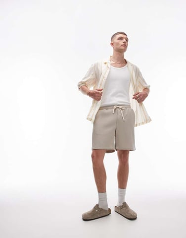 Topman co-ord plisse shorts in stone